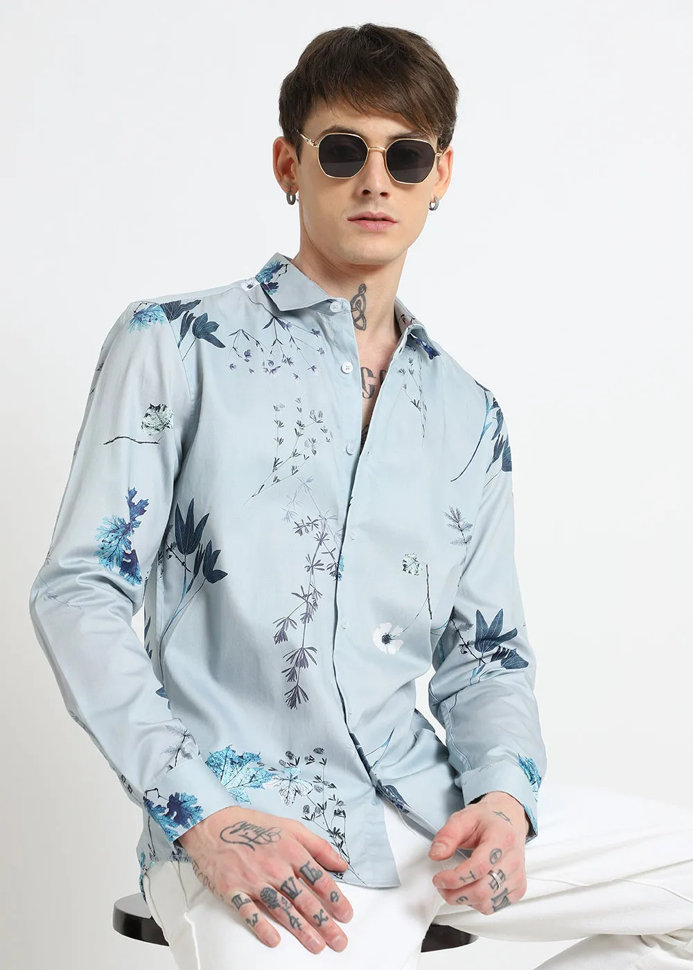 Blue Tropical Printed shirt