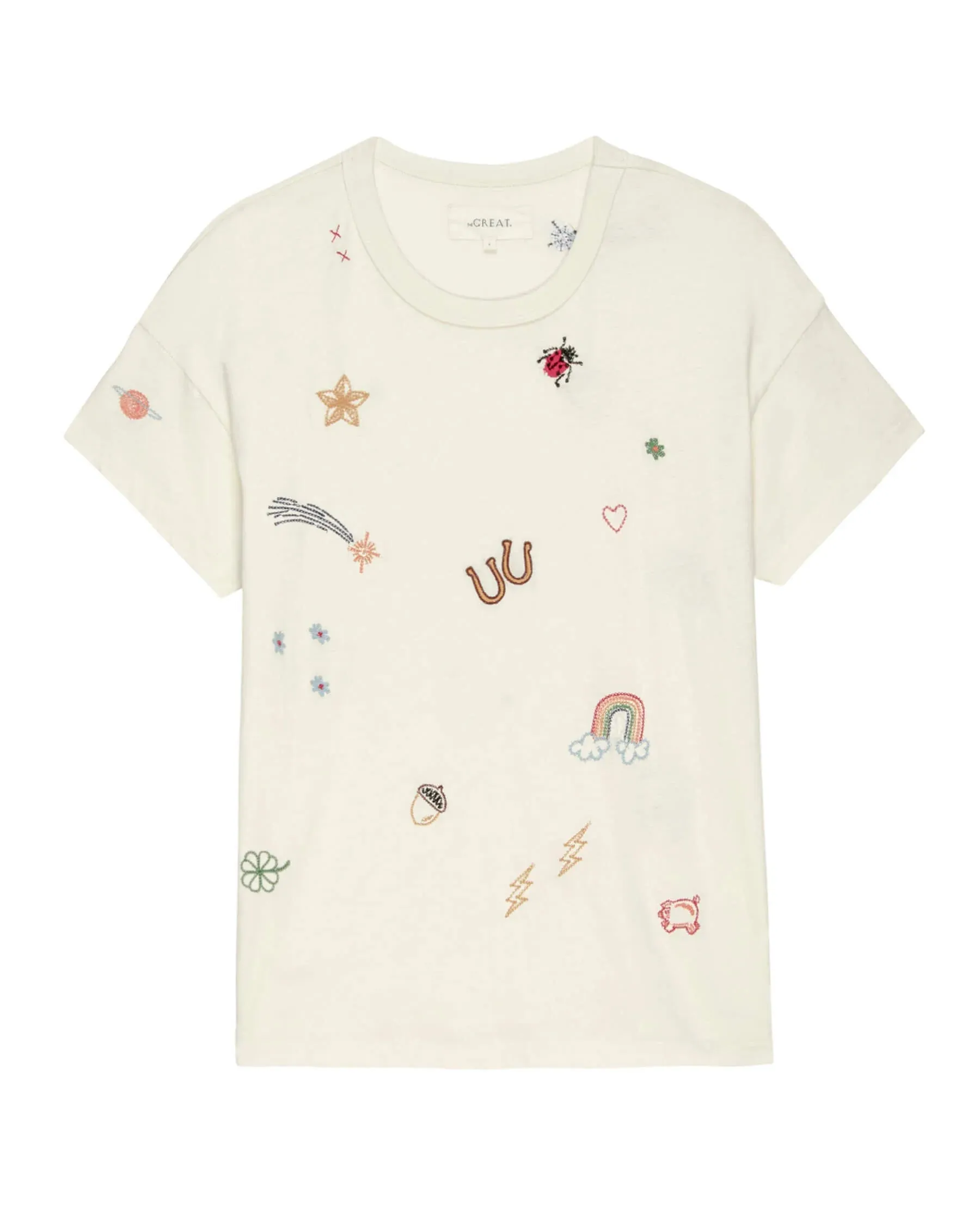 Boxy Crew W/ Charm Embroidery ~ White