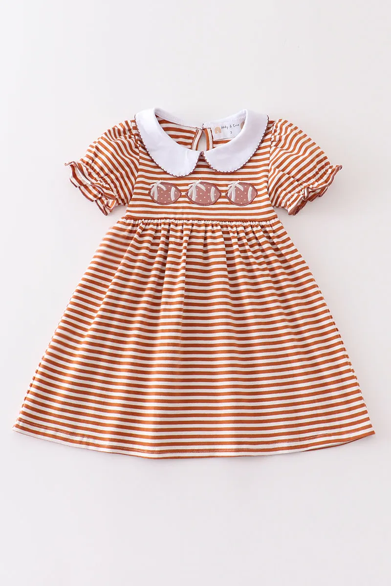 Brown stripe football applique dress