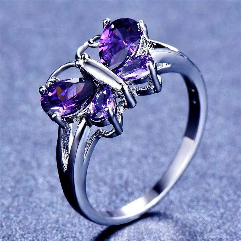 Butterfly Amethyst Birthstone Ring