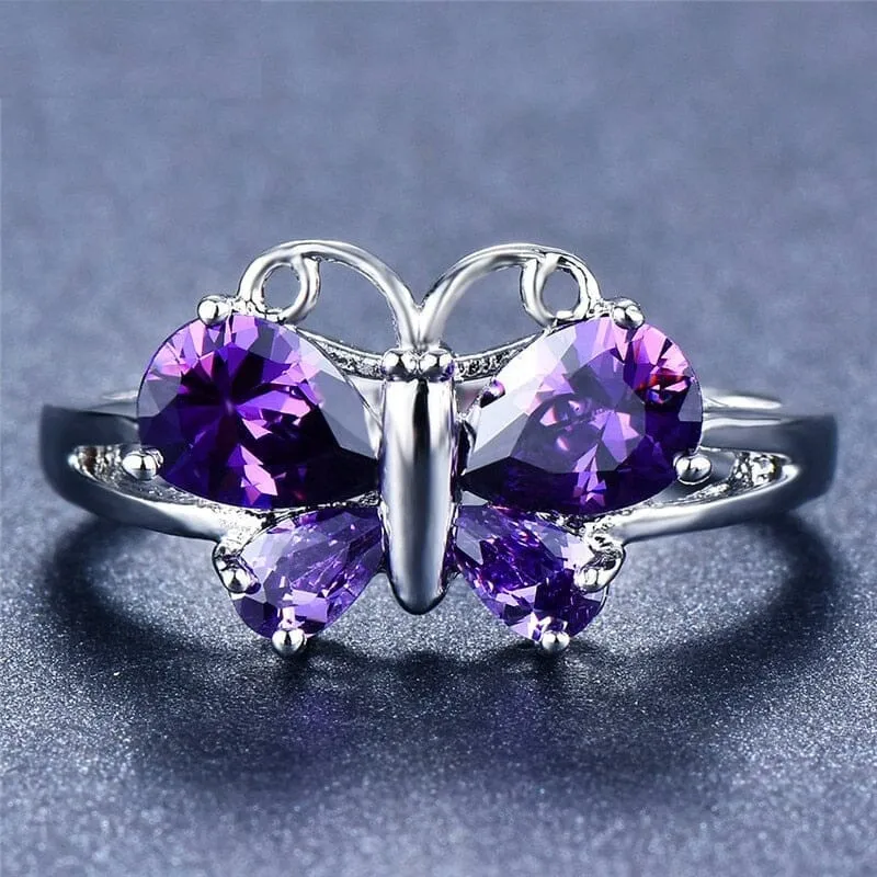 Butterfly Amethyst Birthstone Ring