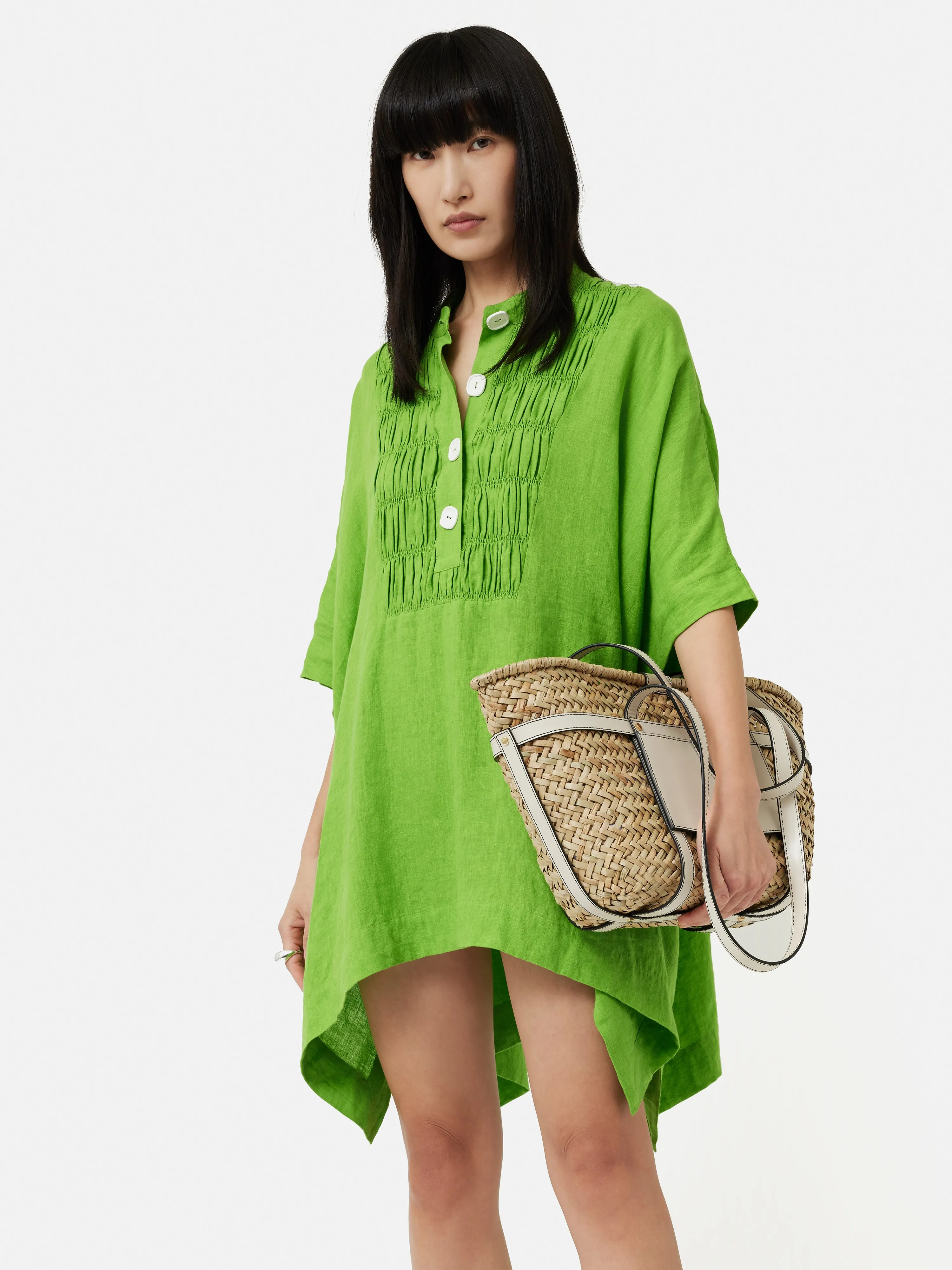 Button Detail Linen Kaftan | Green