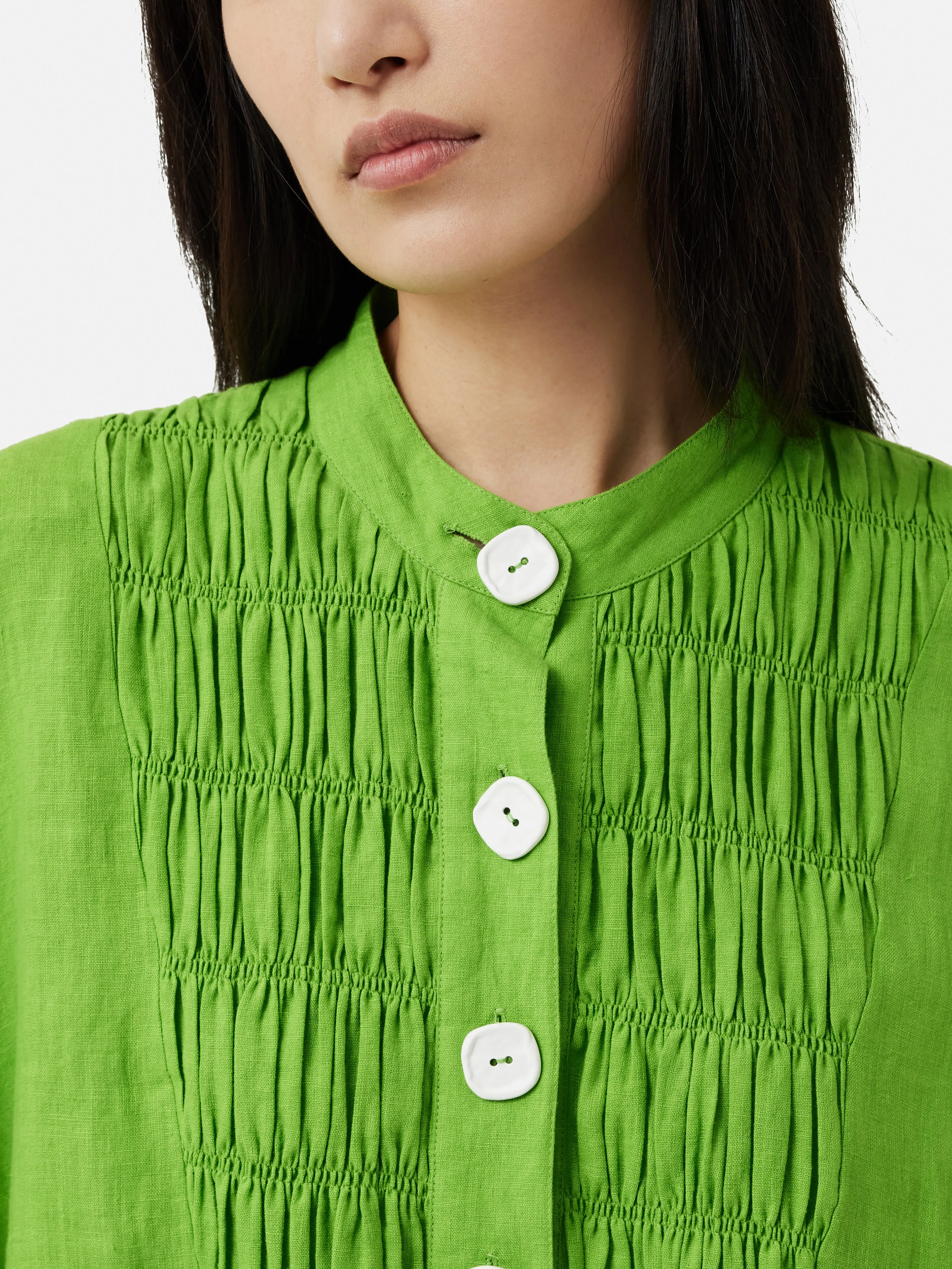 Button Detail Linen Kaftan | Green