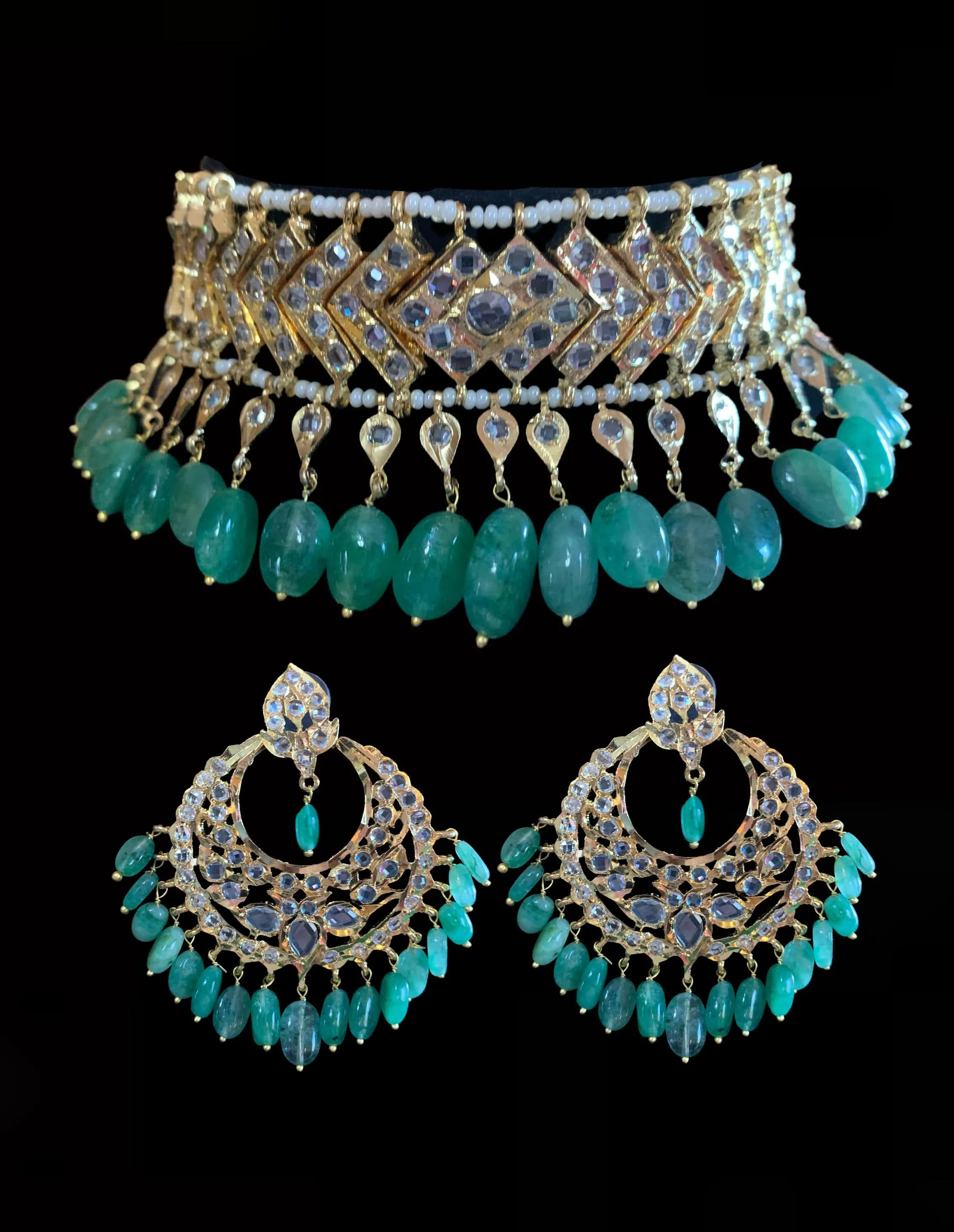 C85 MAHIRA v set in emerald beads (SHIPS IN 4 WEEKS  )