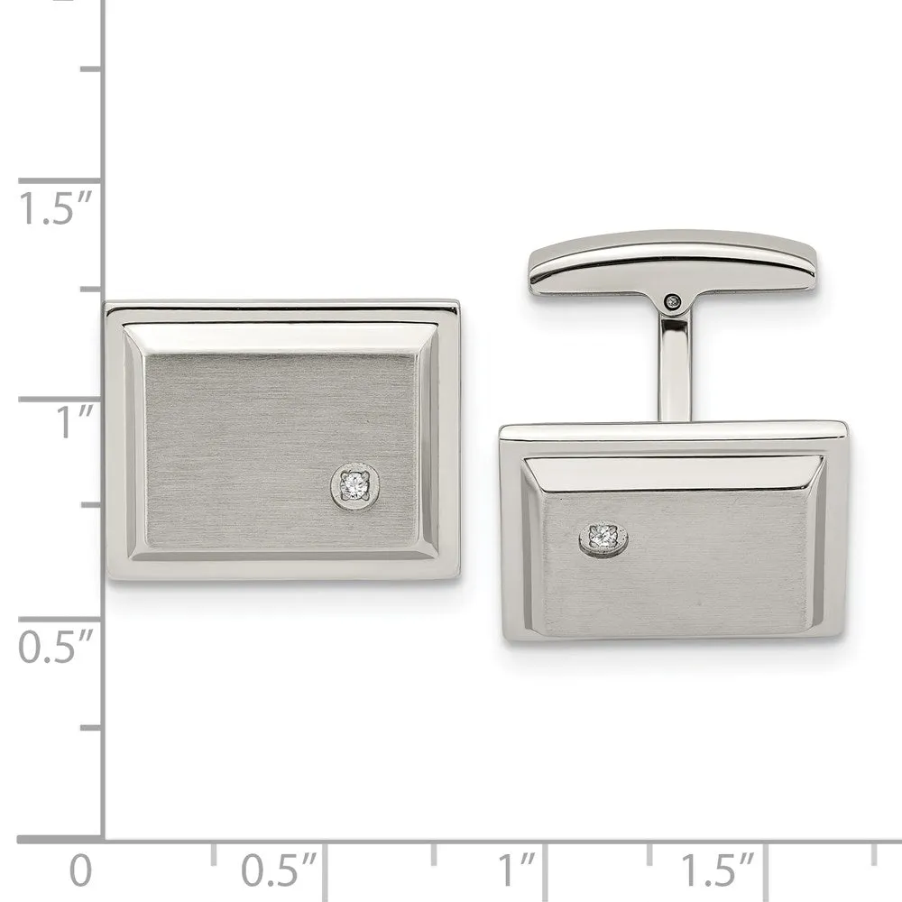 Chisel Stainless Steel Brushed and Polished CZ Rectangle Cufflinks