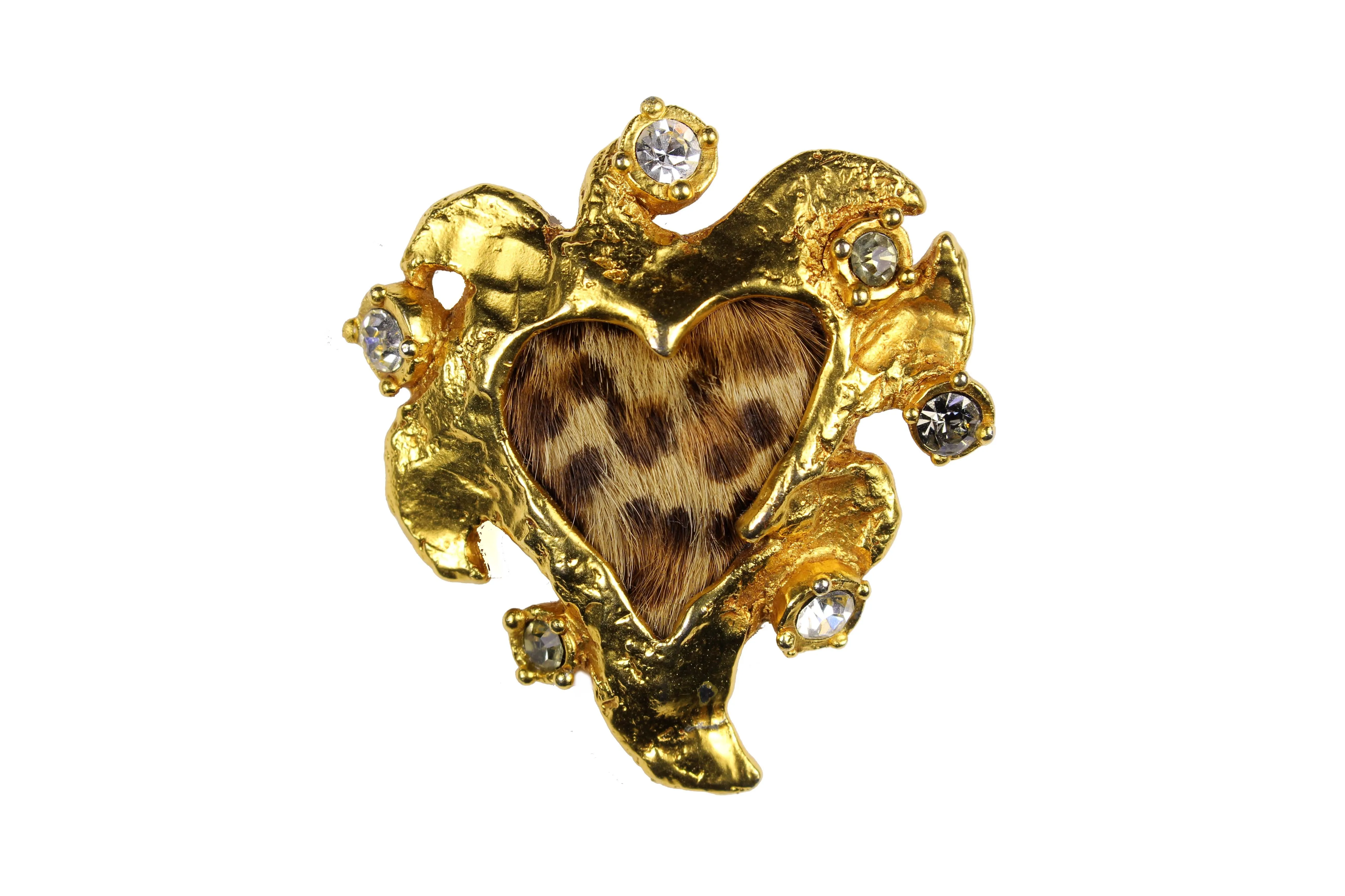 CHRISTIAN LACROIX leopard print heart brooch