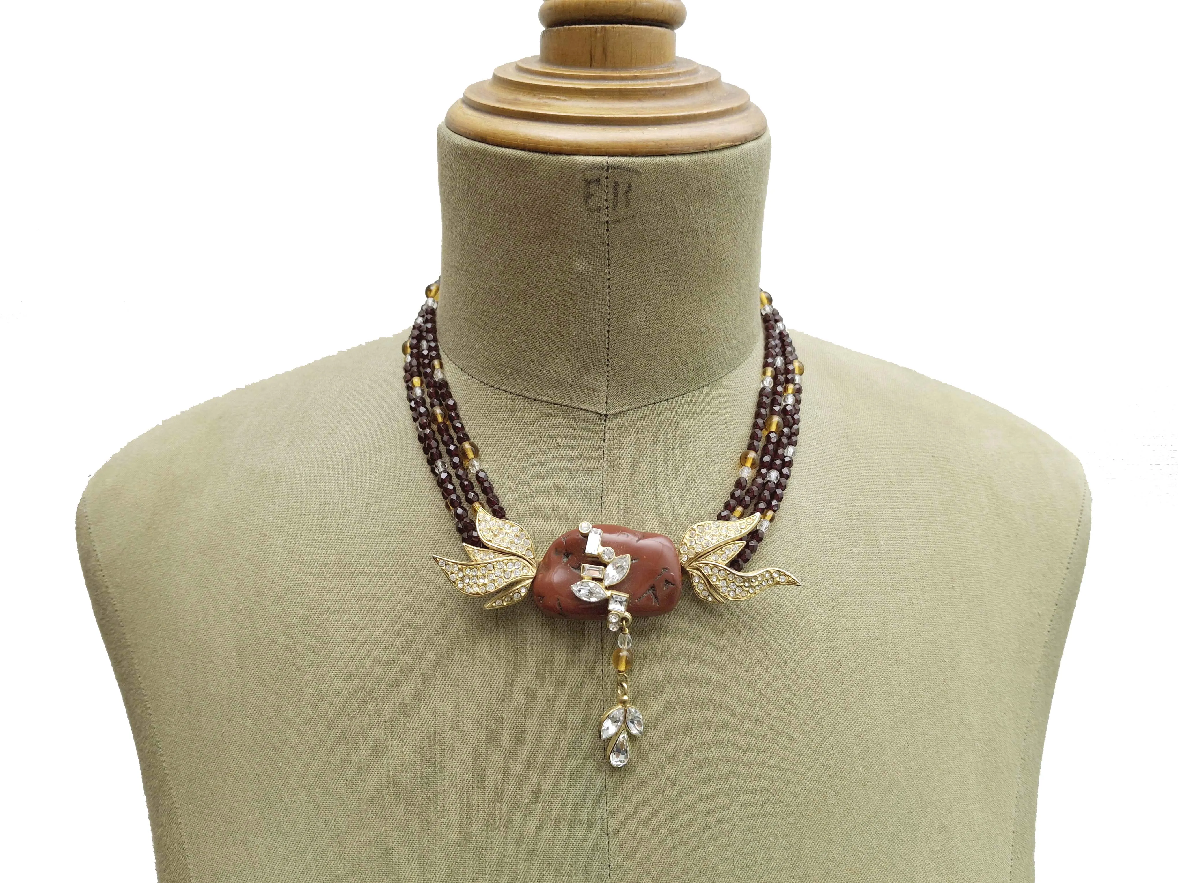 CHRISTIAN LACROIX reddish-brown stone necklace