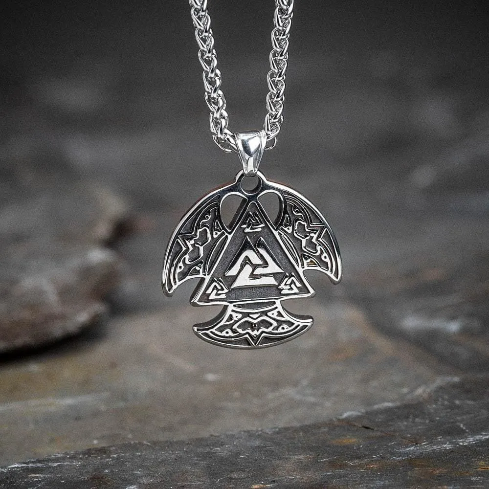 Circular Stainless Steel Valknut Axe Head Pendant