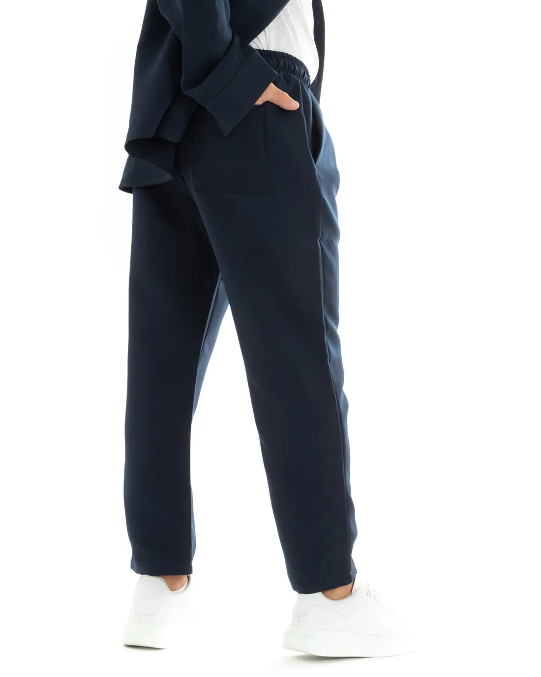 Completo Set Coordinato Uomo Viscosa Camicia Con Colletto Pantaloni Outfit Blu GIOSAL-OU2388A