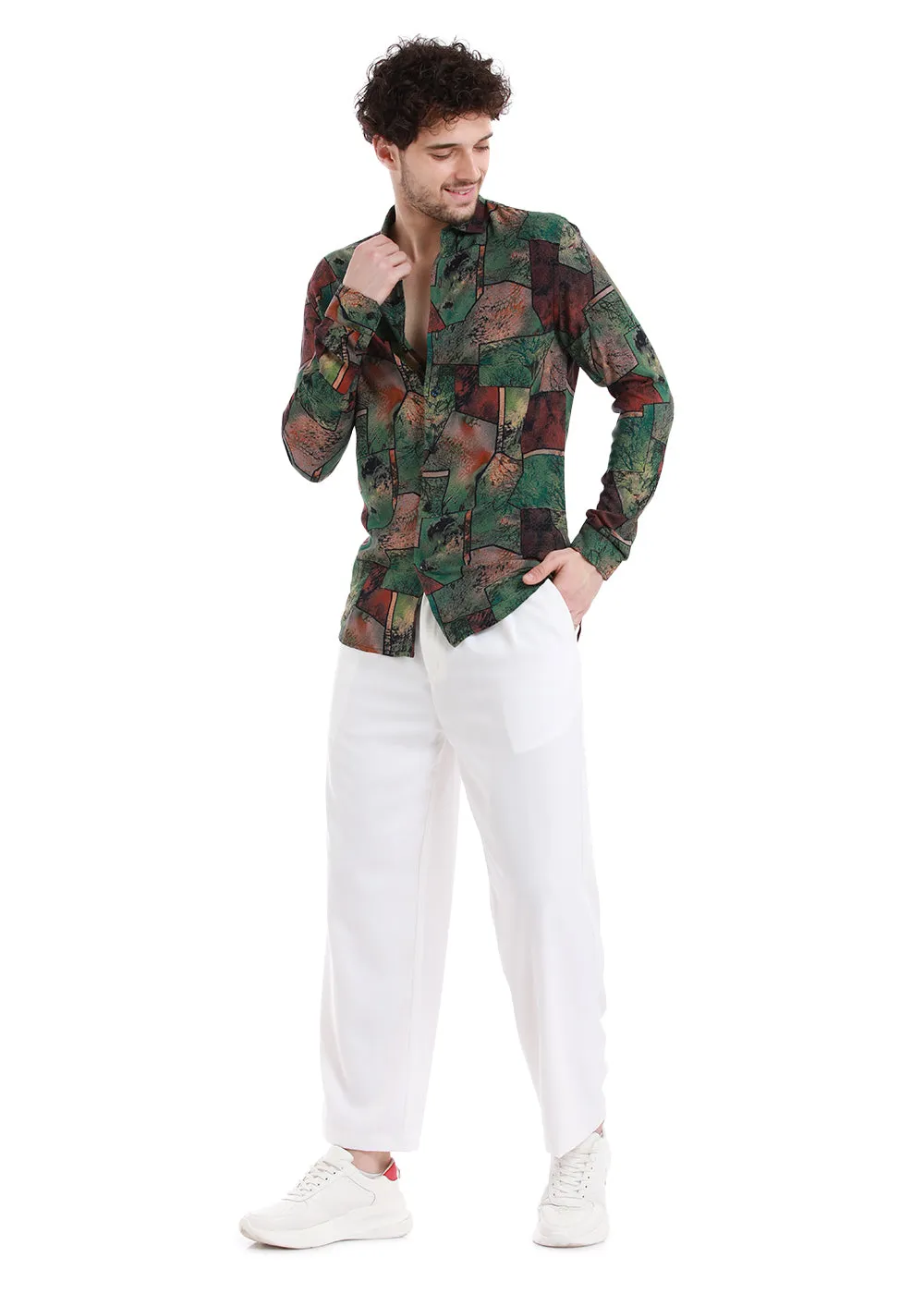 Copac Moss Green Printed Feather Shirt