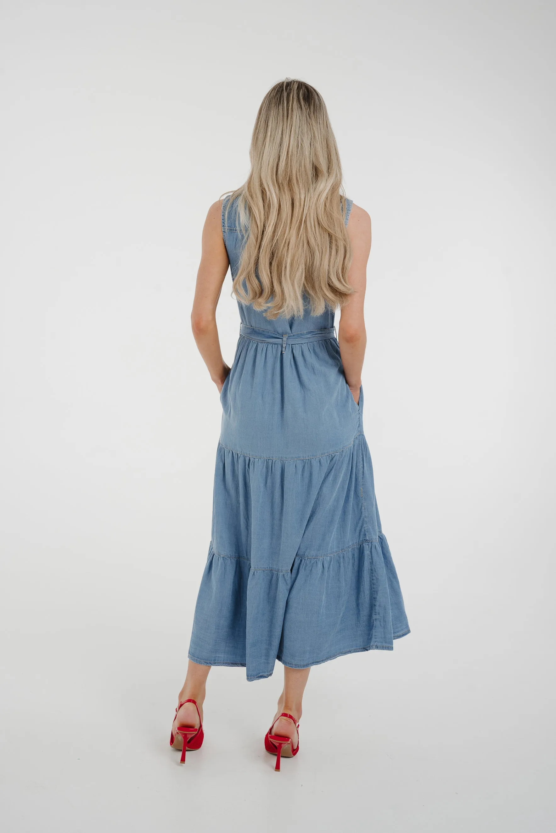 Cora Tiered Denim Dress In Light Wash