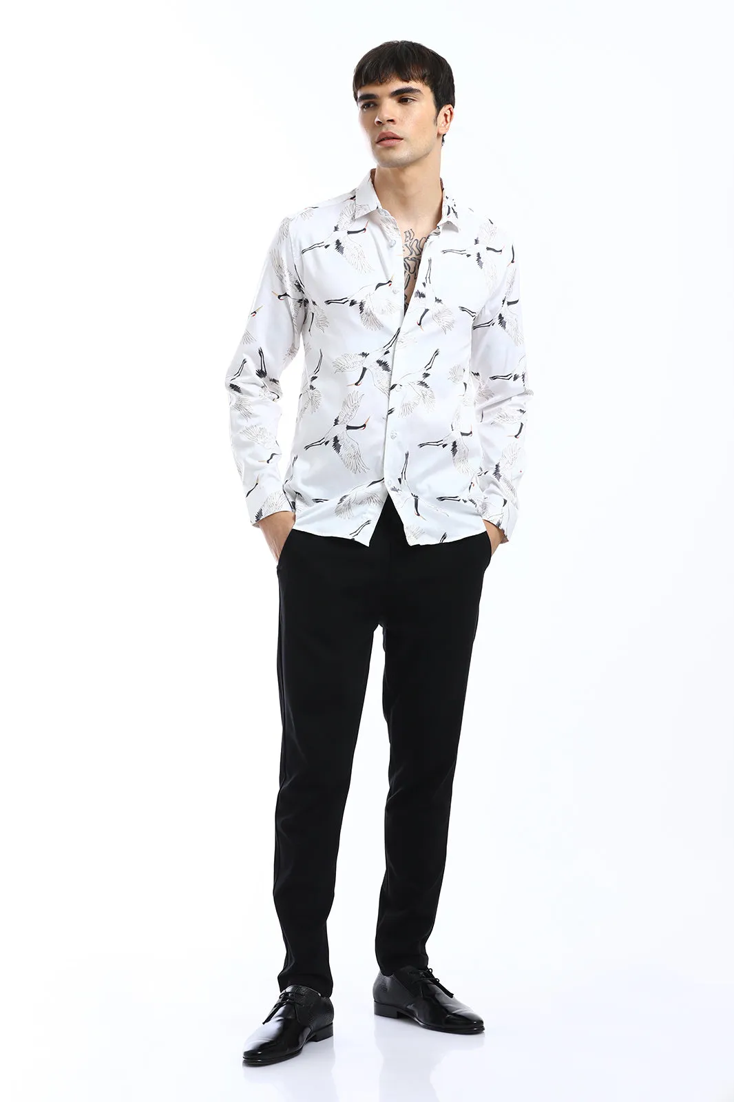 Crane Bird Print Shirt