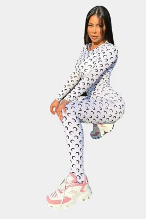 Crescent Moon Print White Jumpsuit