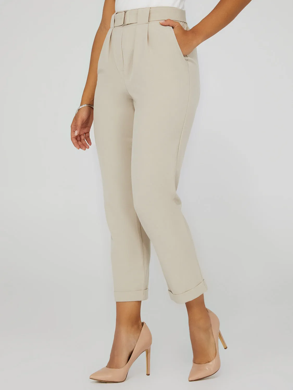 Cuffed Pull-On Pants With Belt