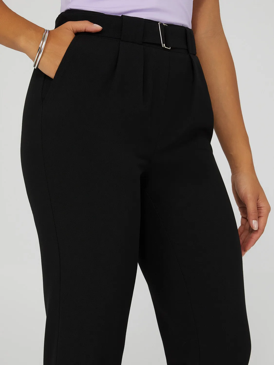 Cuffed Pull-On Pants With Belt