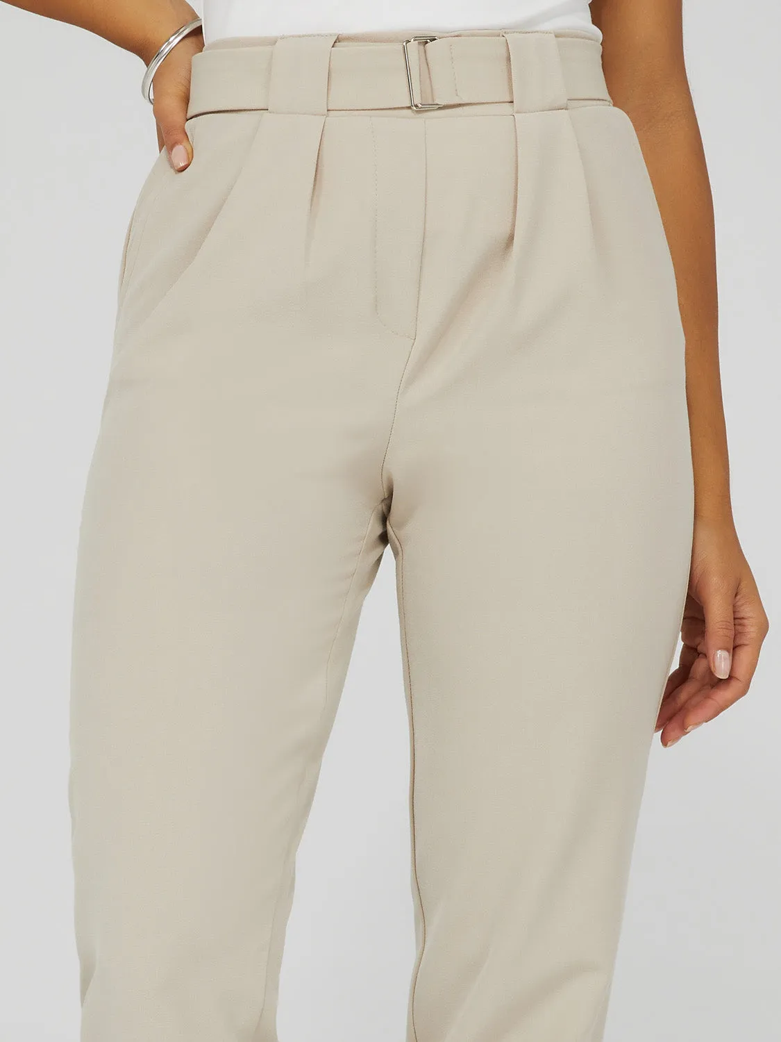 Cuffed Pull-On Pants With Belt