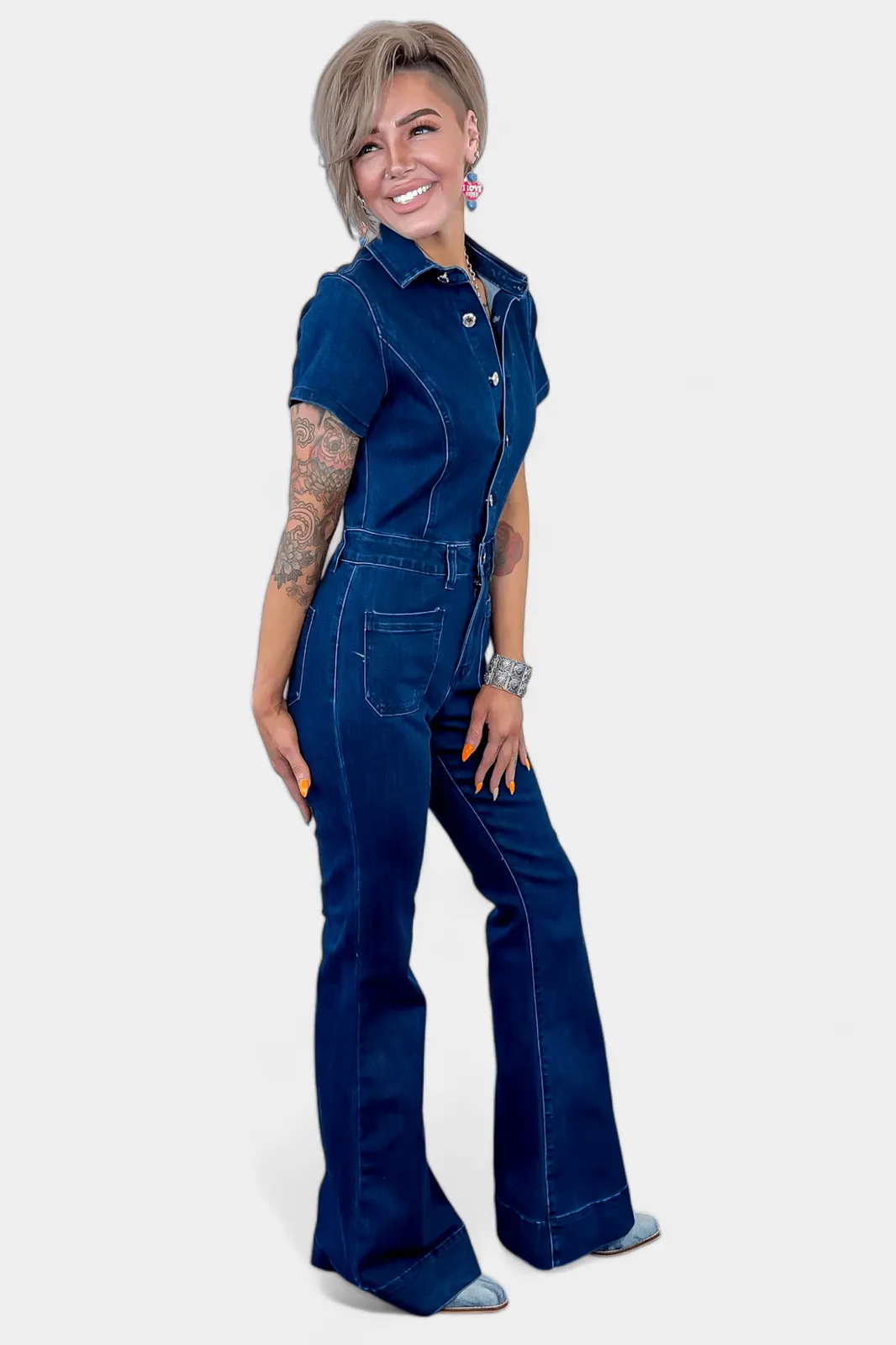 Dark Denim Flared Jumpsuit