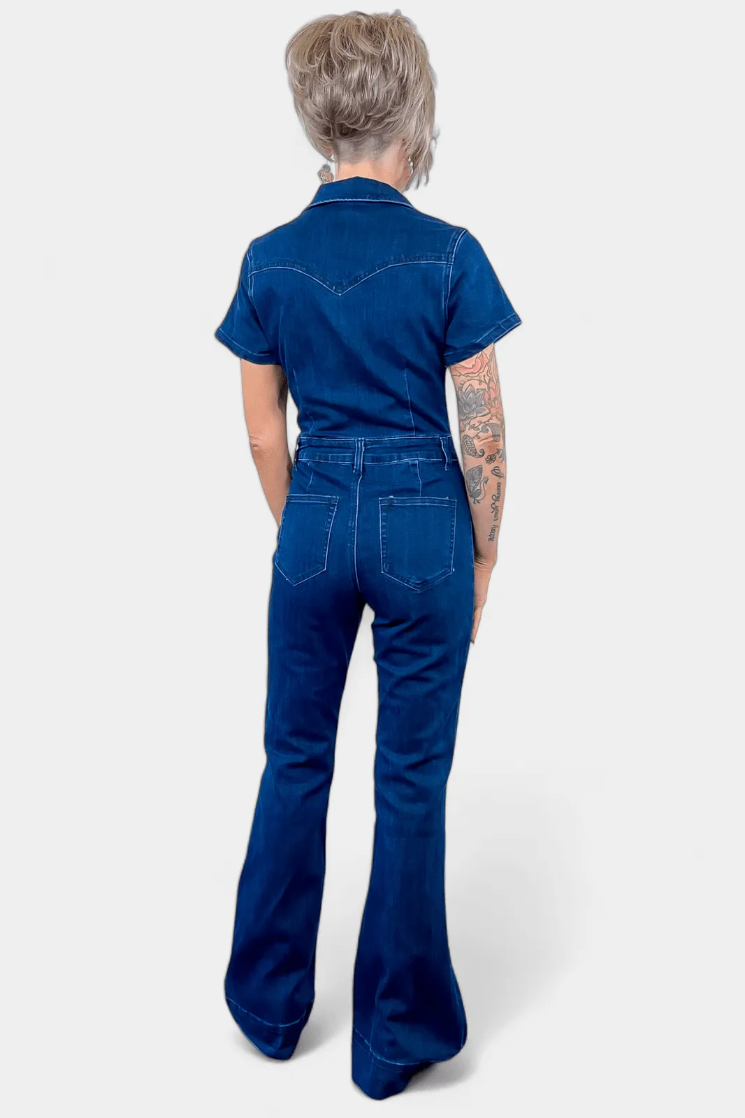 Dark Denim Flared Jumpsuit