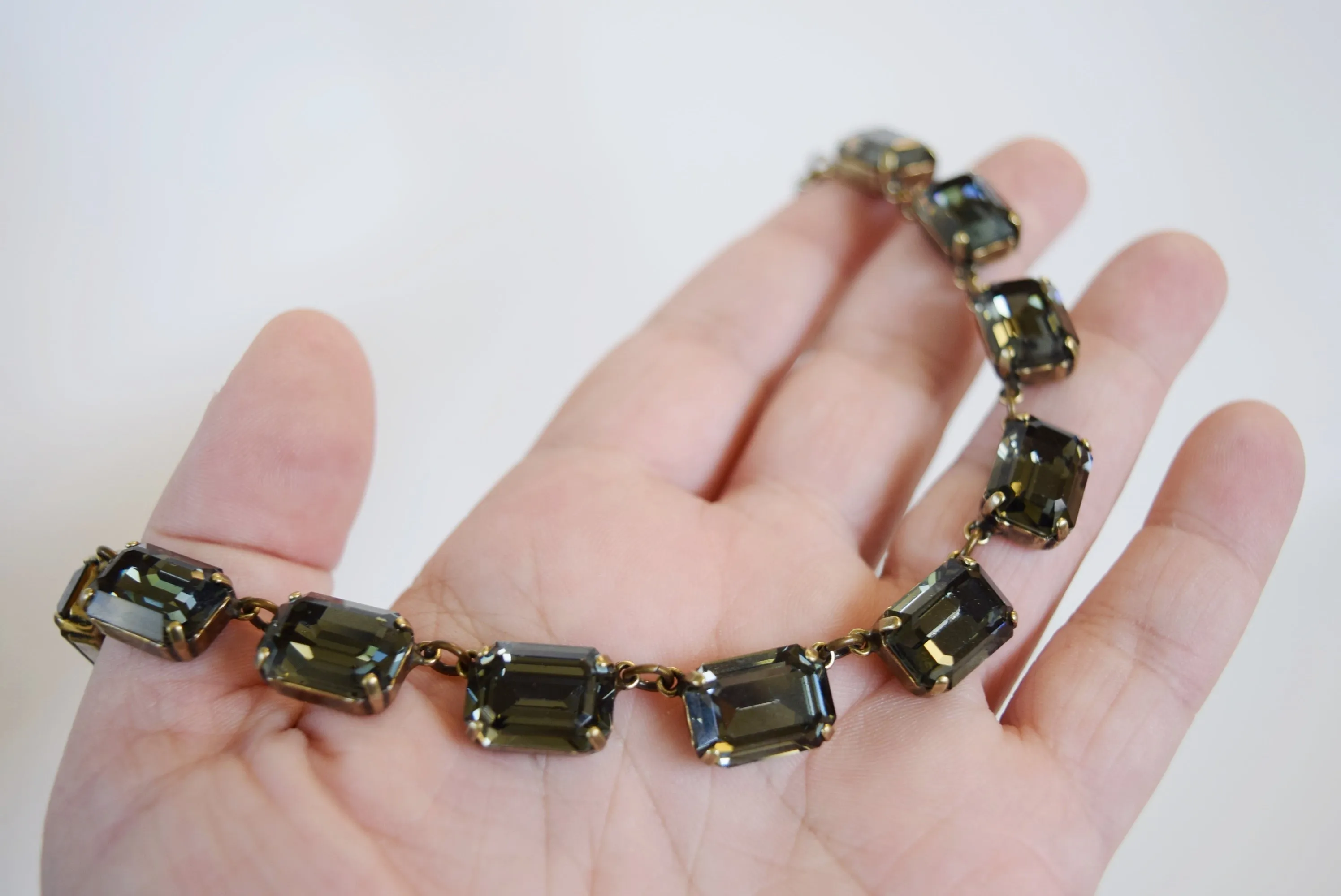 Dark Grey Swarovski Collet Necklace - Medium Octagon