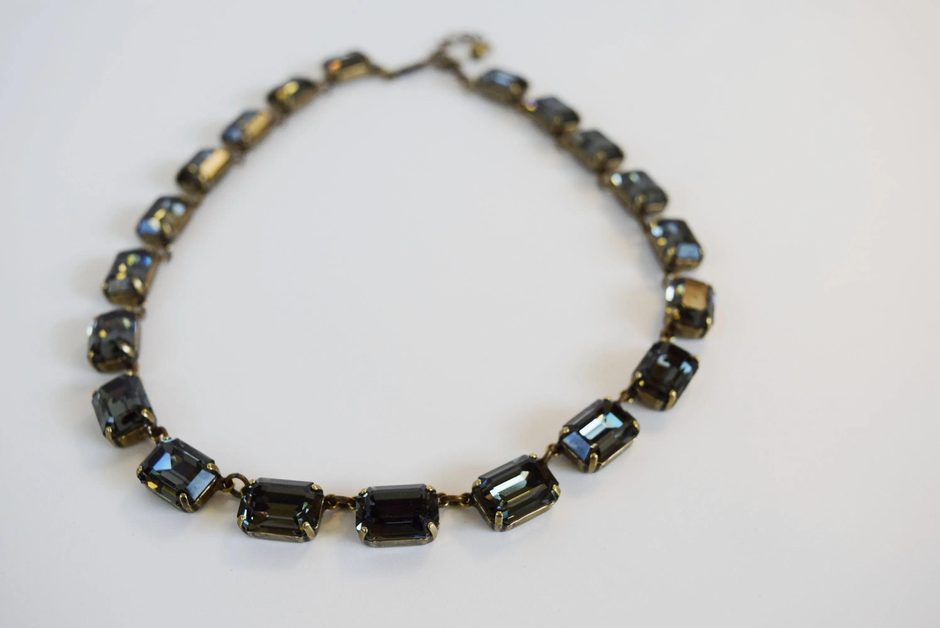 Dark Grey Swarovski Collet Necklace - Medium Octagon