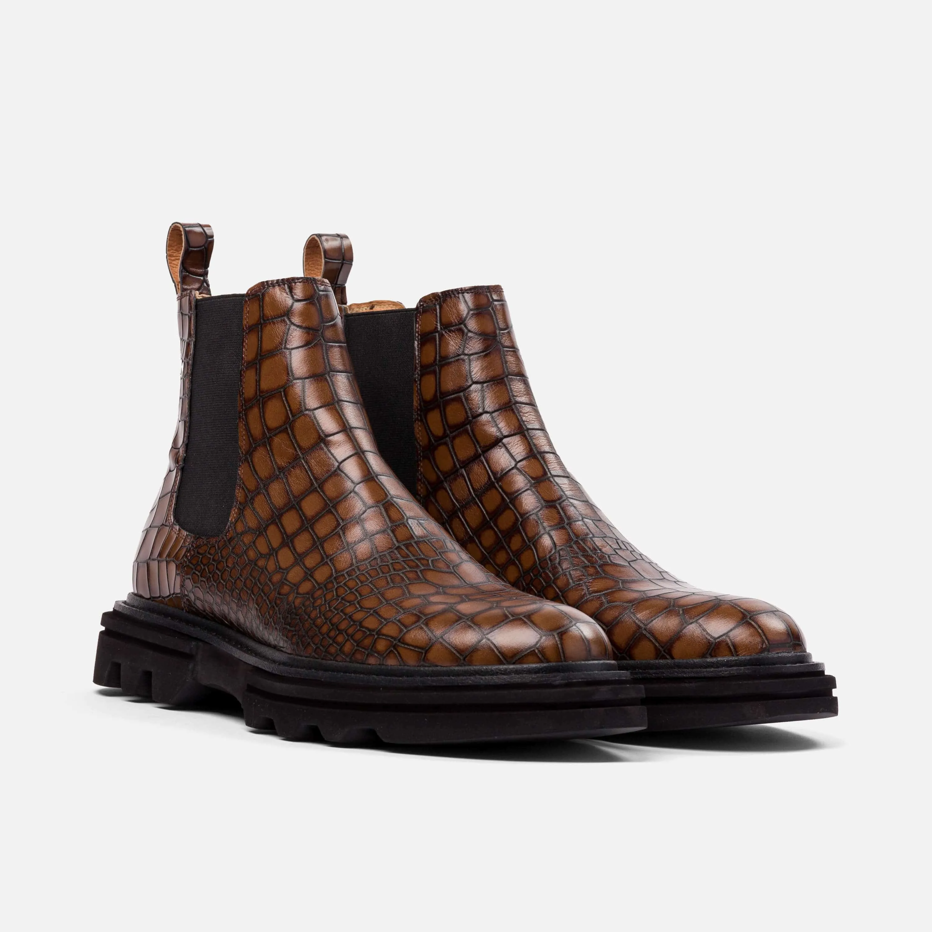 Dax Brown Crocskin Leather Chelsea Boots