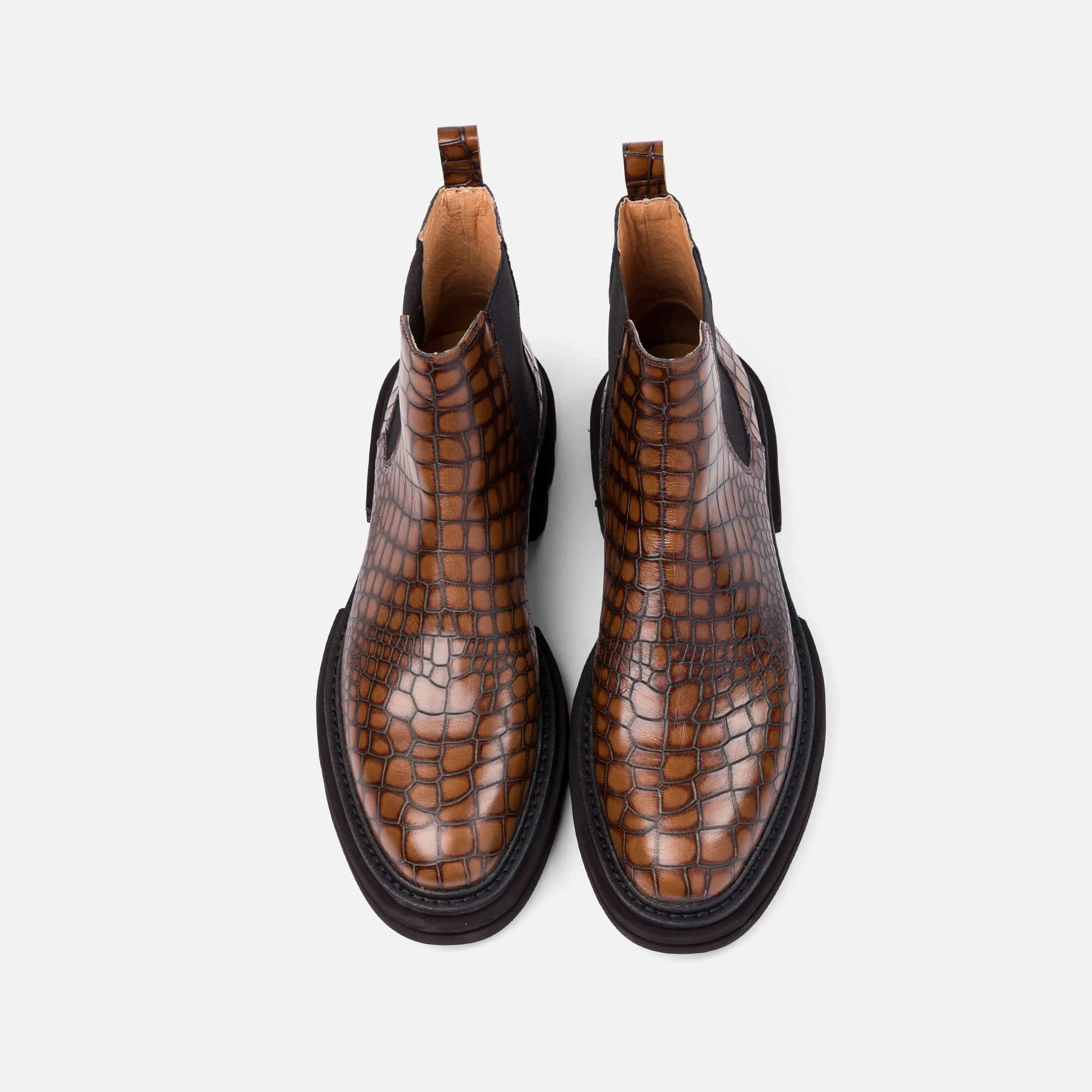 Dax Brown Crocskin Leather Chelsea Boots