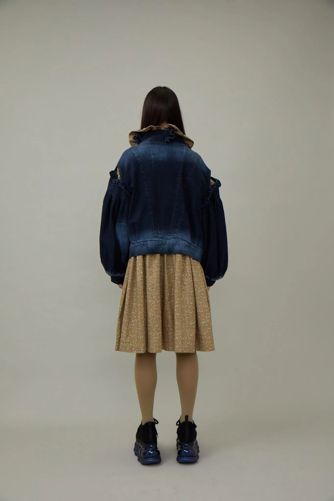 Denim Ruffled Blouson / Black