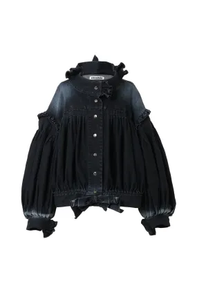 Denim Ruffled Blouson / Black