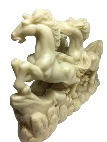 Double creamy white flying horses statue