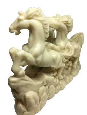 Double creamy white flying horses statue