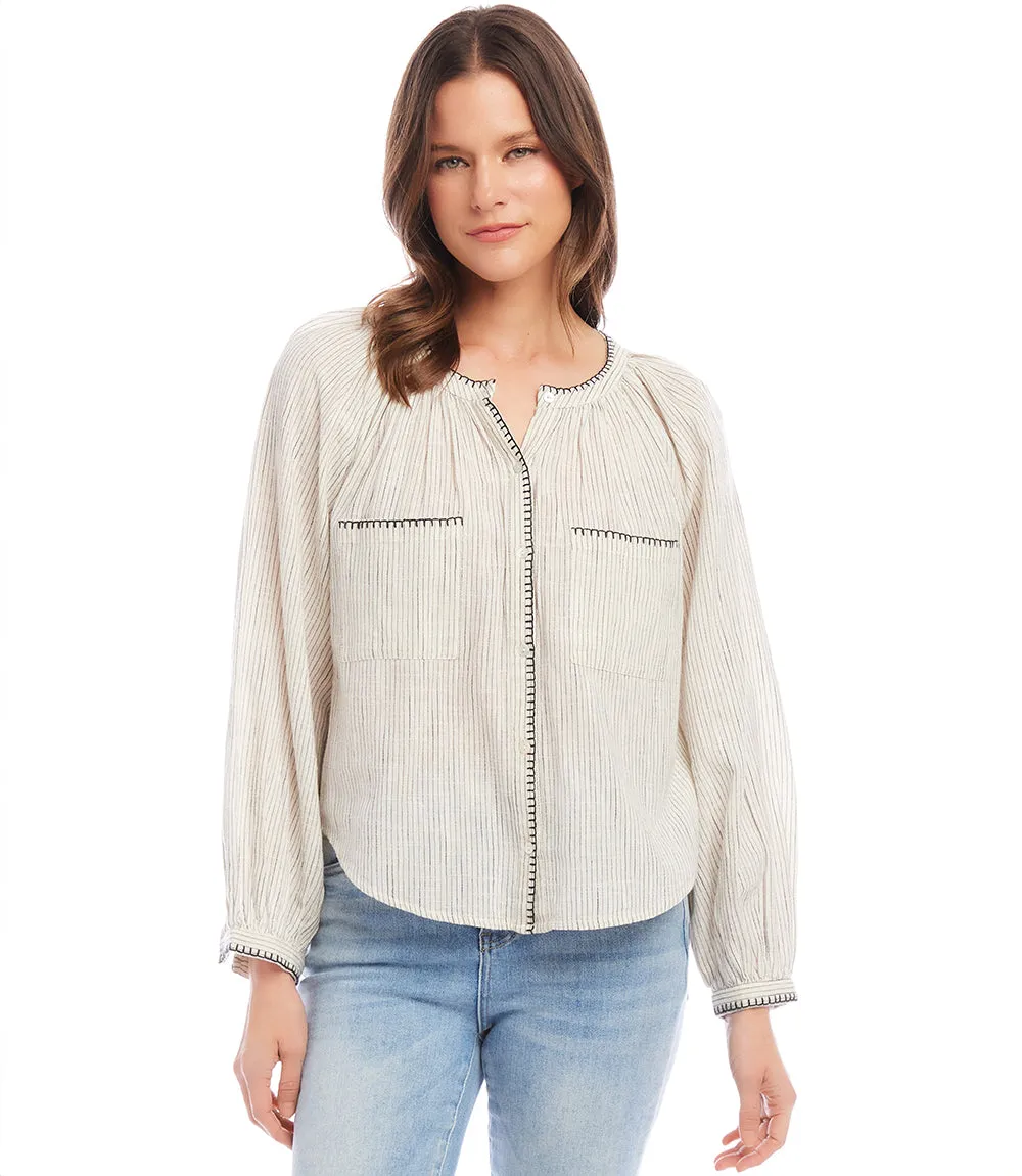 Edge Stitch Peasant Top