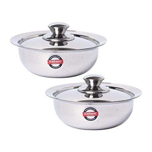 Embassy Stainless Steel Eco Dish With Lid, Pack Of 2, Size 2, 1100 Ml / Bowl