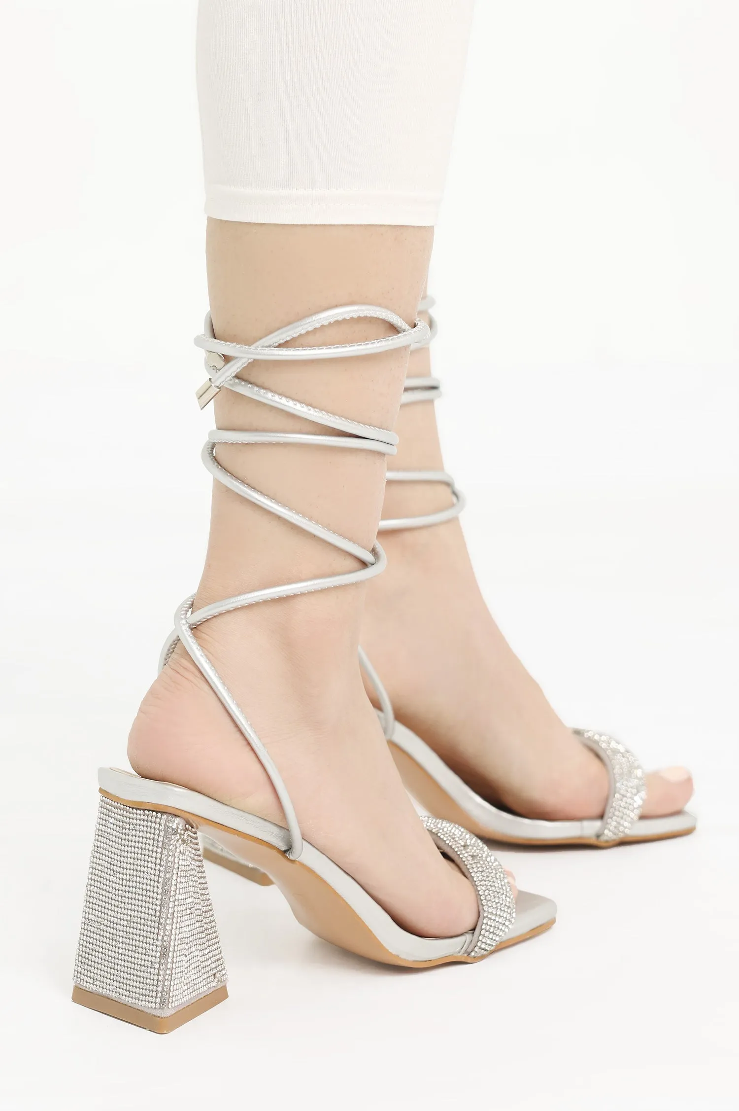 EMBELLISHED STRAP HEEL-SILVER