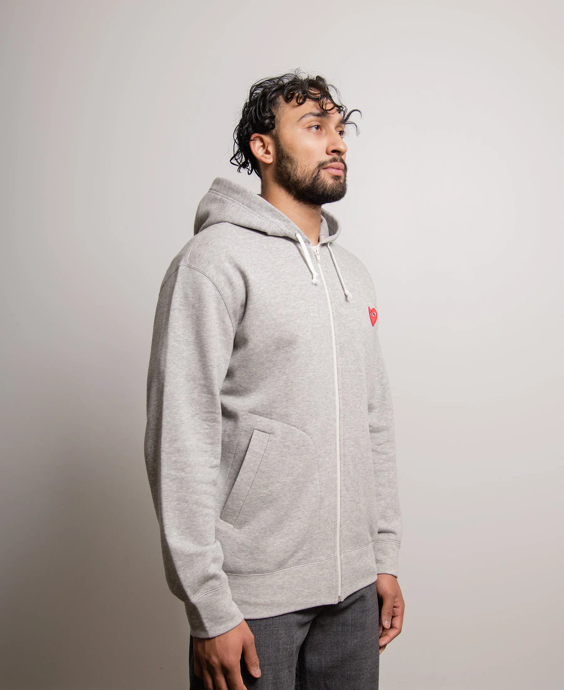 Emblem Zip Hoodie Grey/Red T168