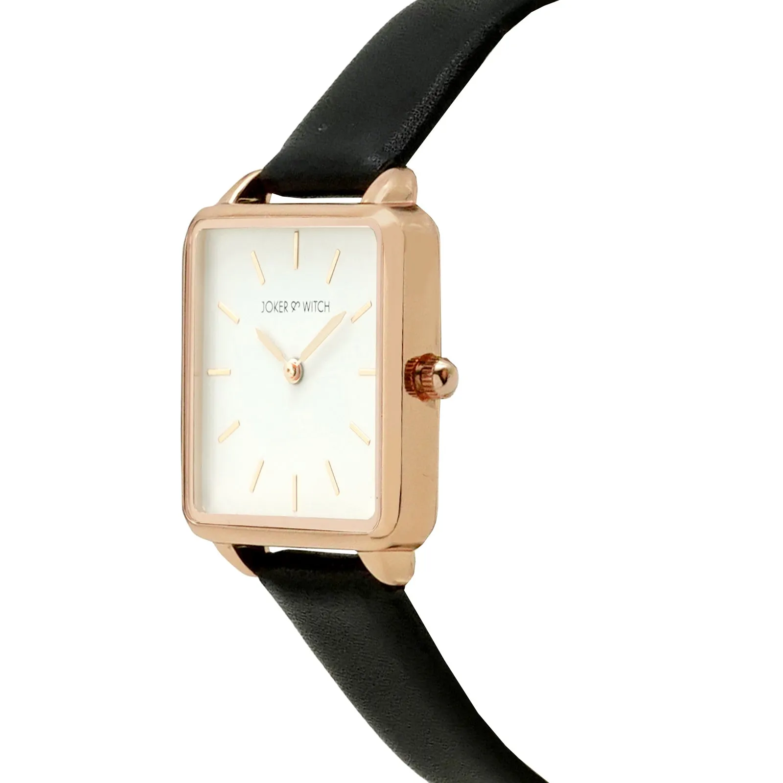 Emily Square White Dial Rosegold & Black Strap Watch