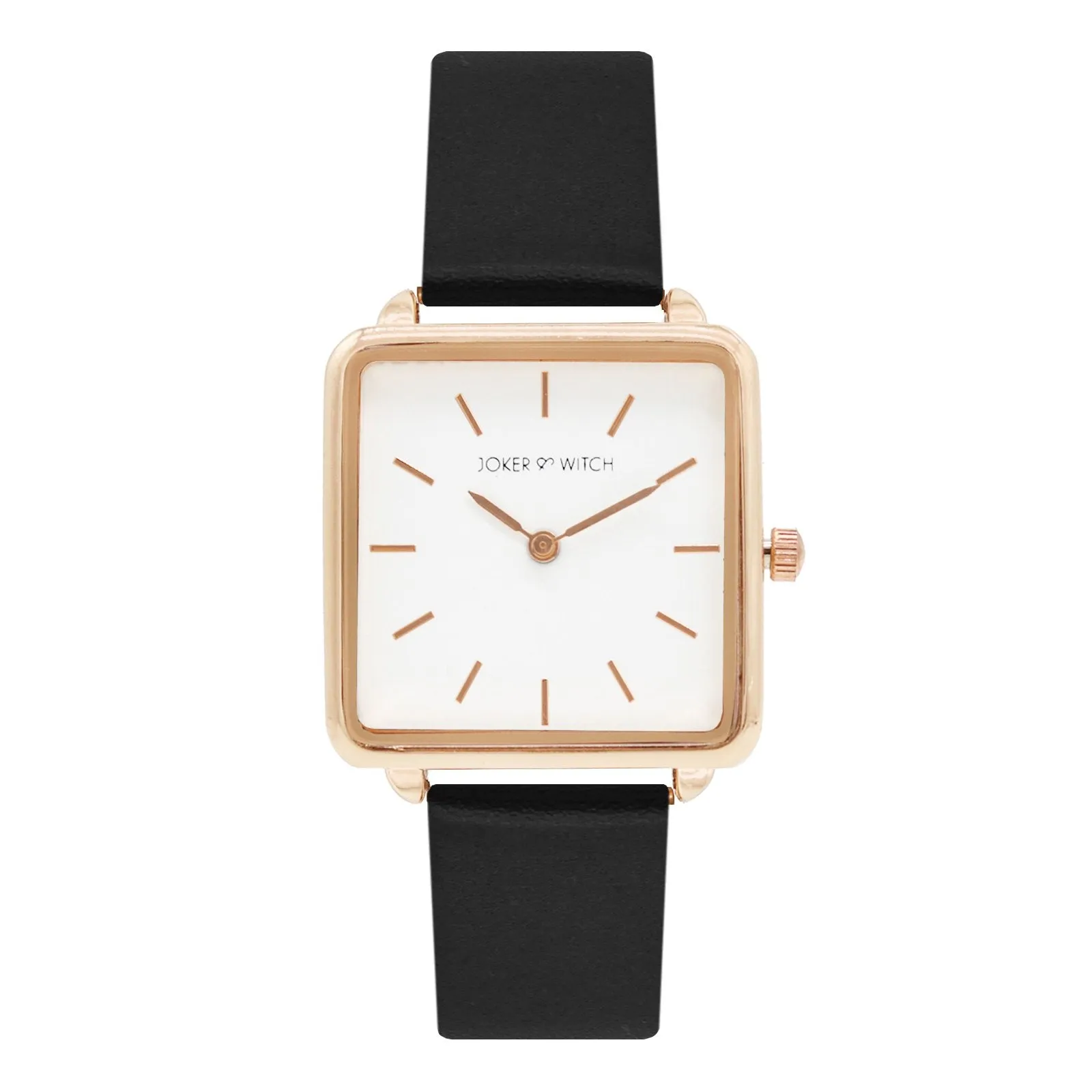 Emily Square White Dial Rosegold & Black Strap Watch