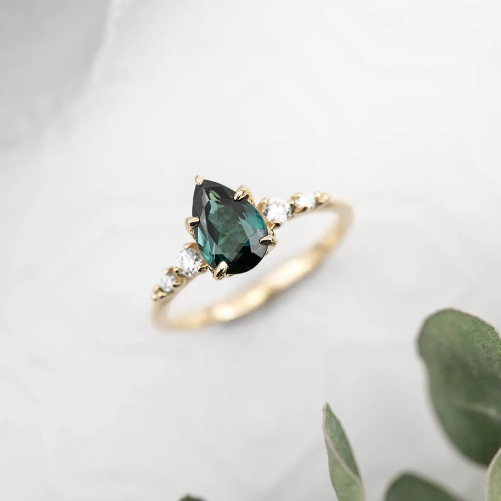 Estel Luxe Ring 1.43ct Peacock Green Pear Tourmaline, 14K Yellow Gold (One of a kind)