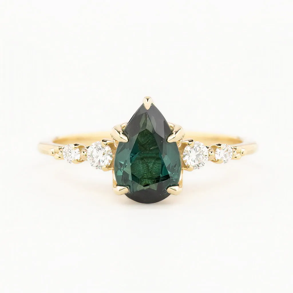 Estel Luxe Ring 1.43ct Peacock Green Pear Tourmaline, 14K Yellow Gold (One of a kind)