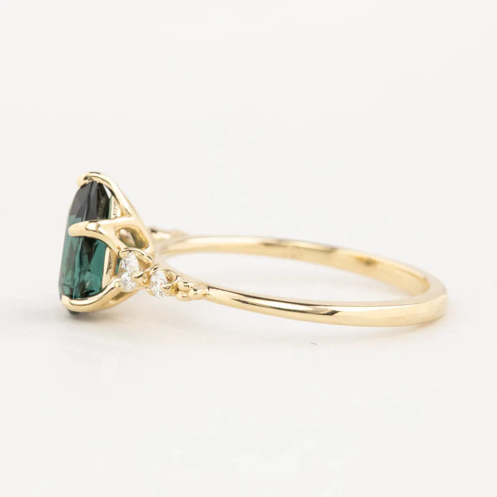 Estel Luxe Ring 1.43ct Peacock Green Pear Tourmaline, 14K Yellow Gold (One of a kind)