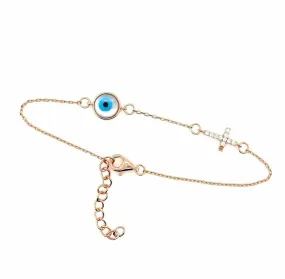 evil eye and cross bracelet mother of pearl