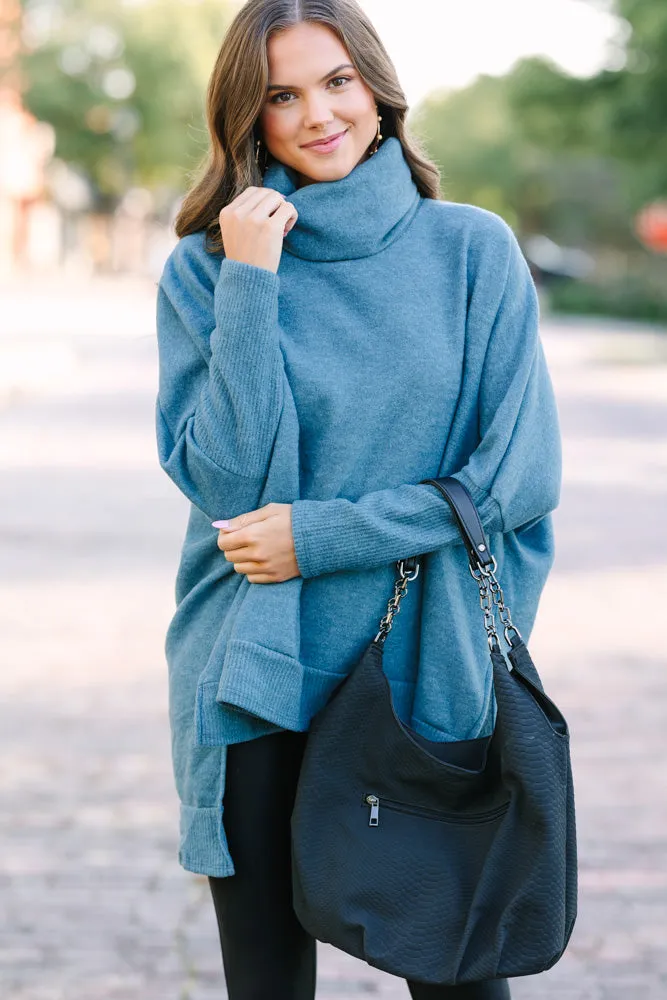 Feeling So Chipper Teal Green Cowl Neck Sweater