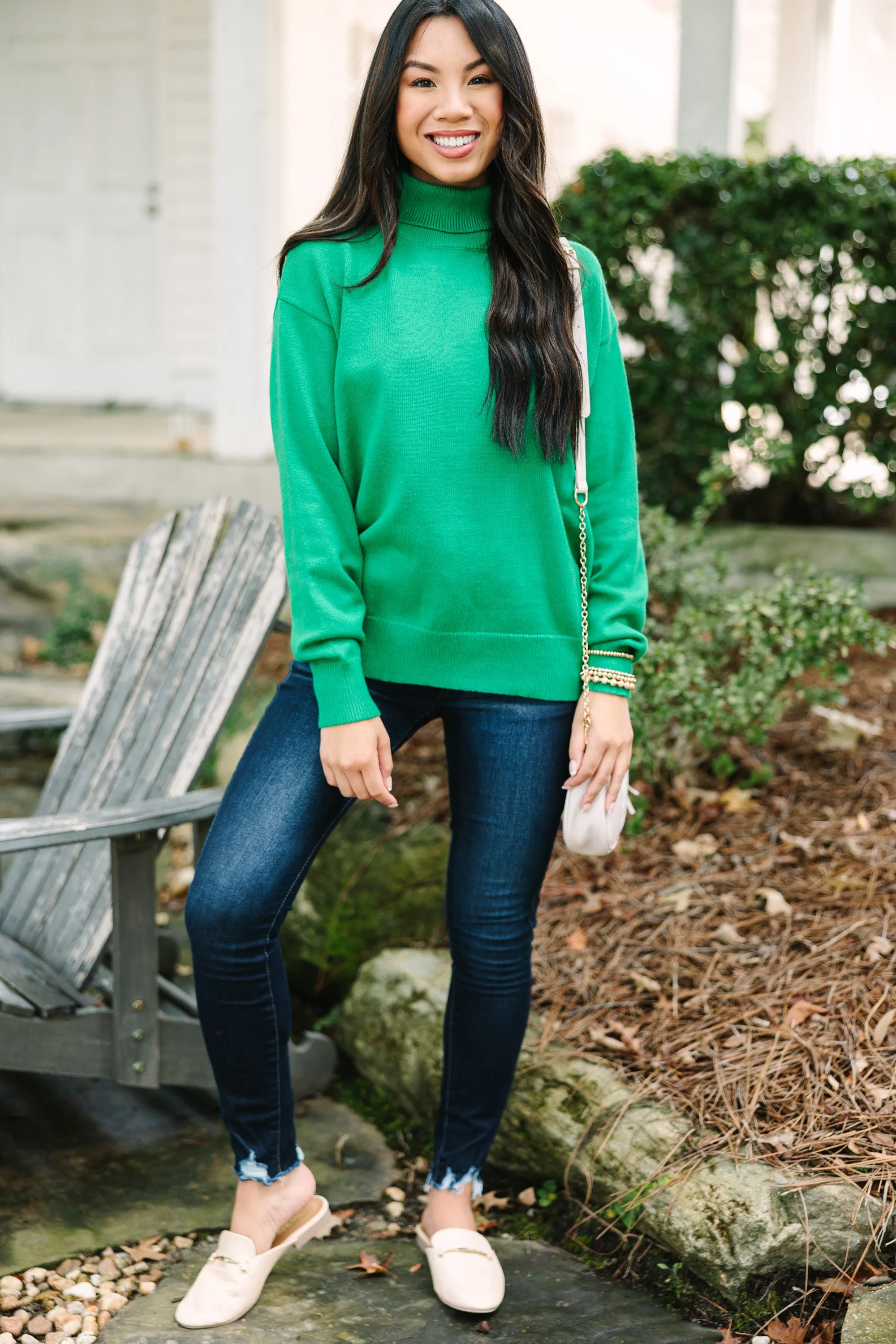 Feeling Your Best Kelly Green Turtleneck Sweater