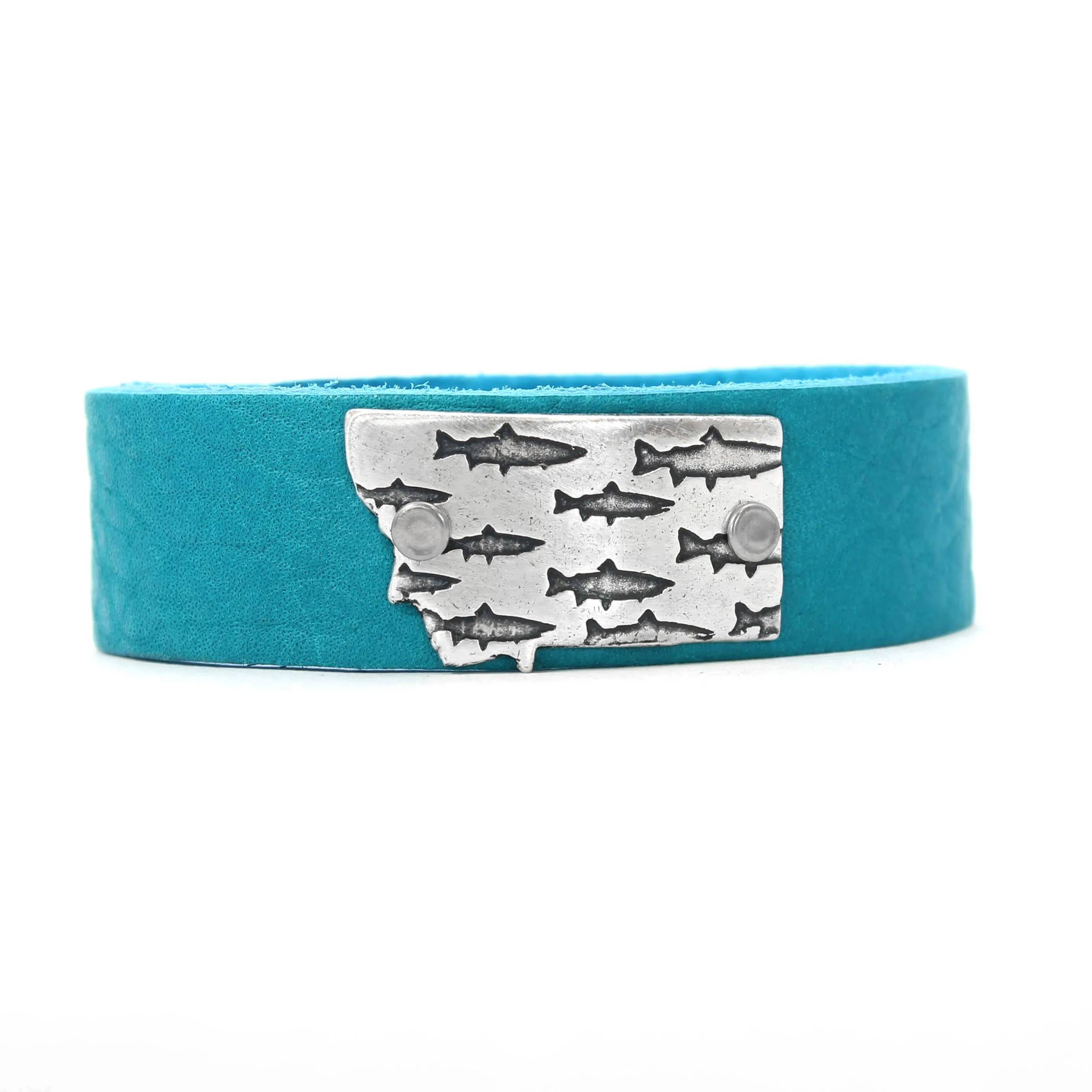 Fishing in Montana Leather Cuff Bracelet