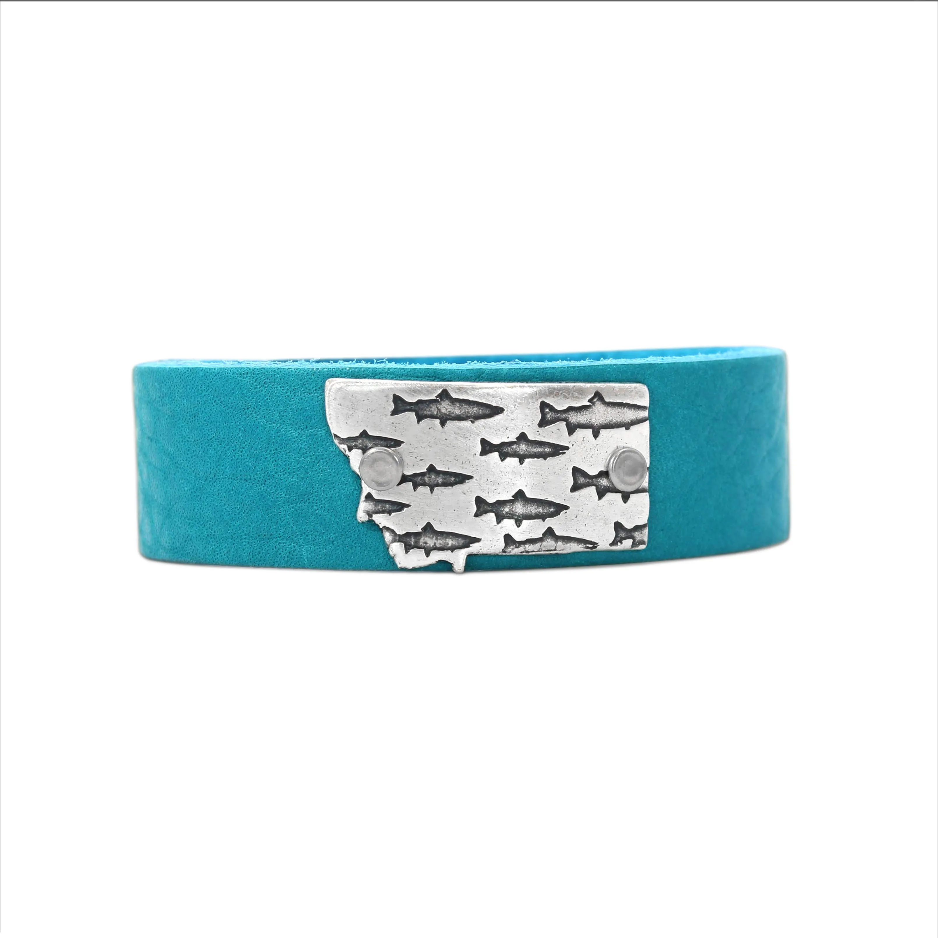 Fishing in Montana Leather Cuff Bracelet