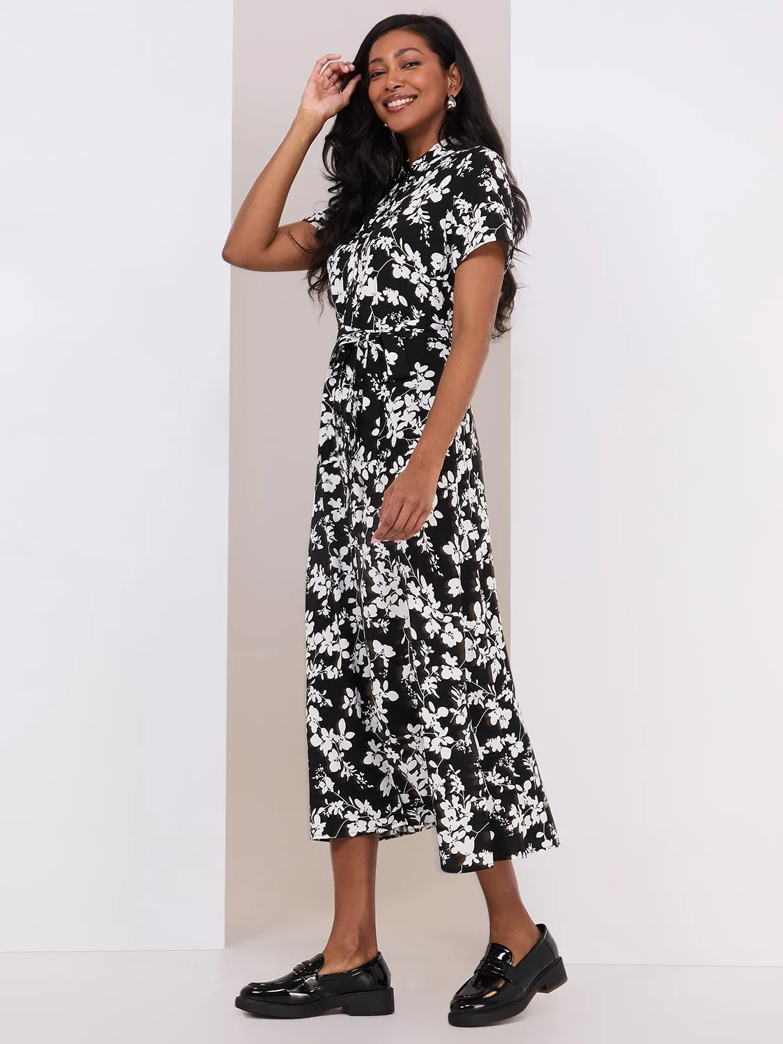 Floral Print Button-Front Midi Shirtdress