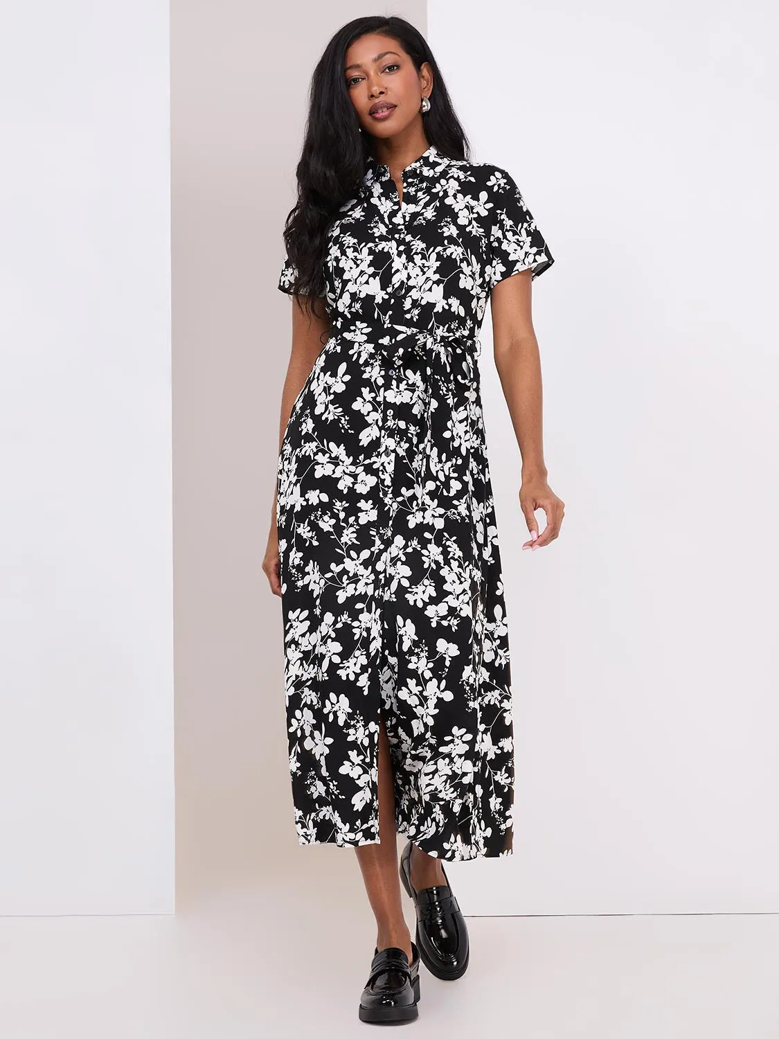 Floral Print Button-Front Midi Shirtdress