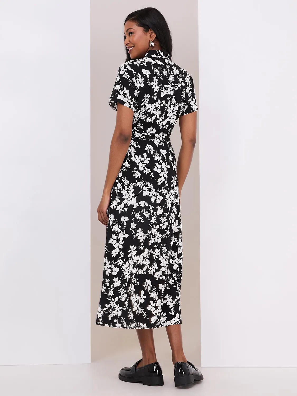 Floral Print Button-Front Midi Shirtdress