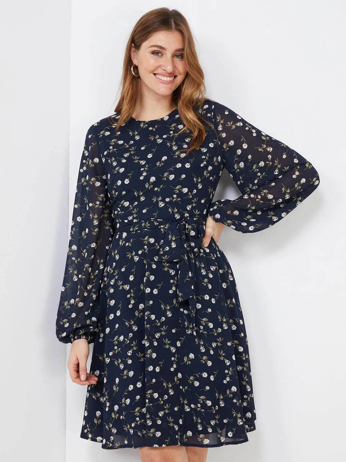 Floral Print Chiffon Fit & Flare Dress