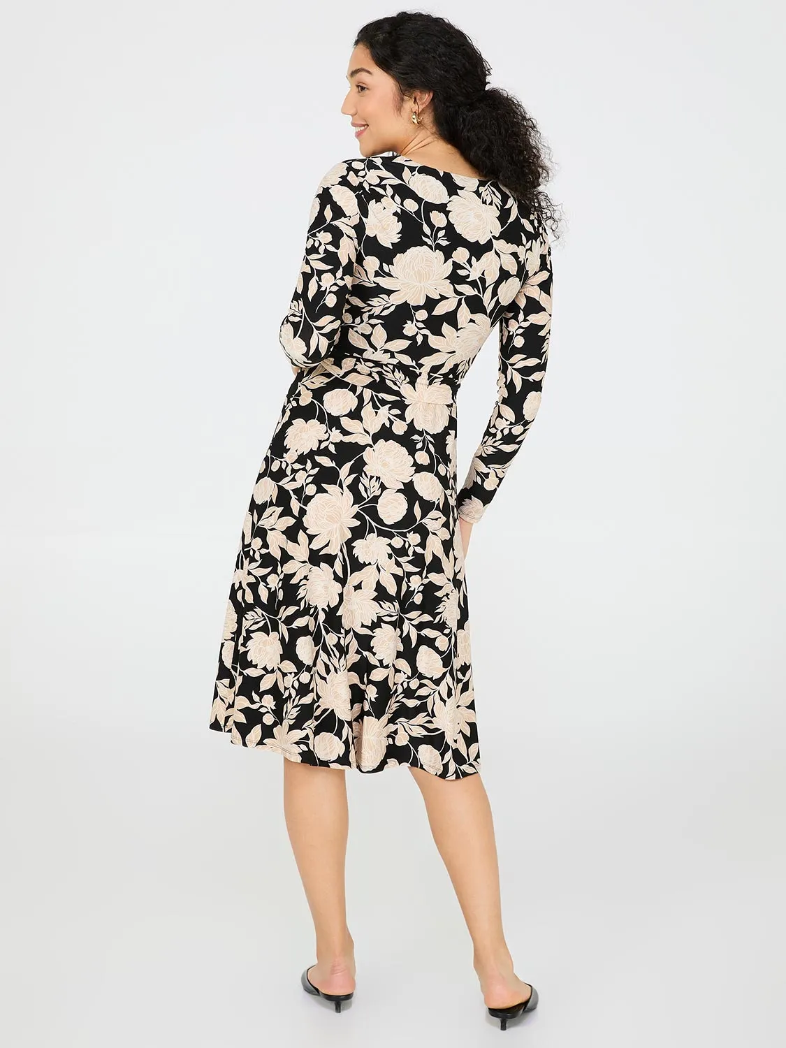 Floral Print Cross-Front Midi Dress