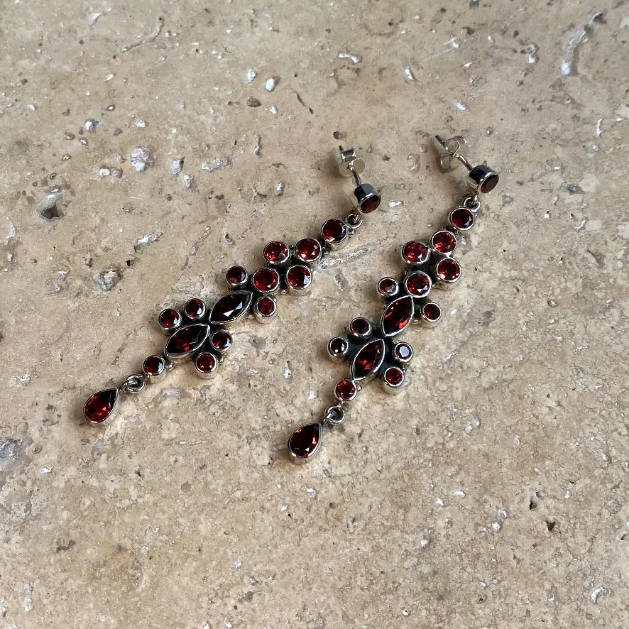 Garnet Multi Gemstone Long Drop Earrings - Doyenne